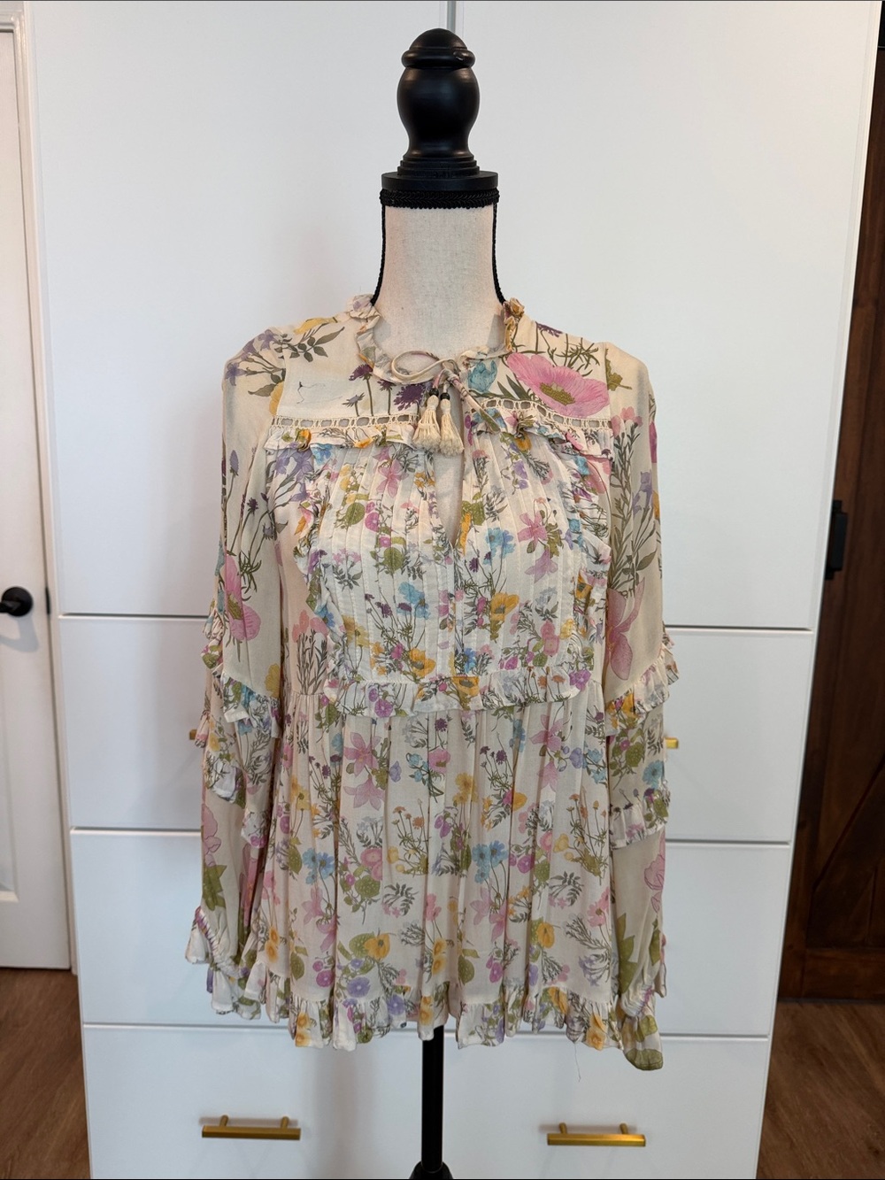 Spell & The Gypsy Floral Peasant Blouse - Cream with Pastel Floral Print